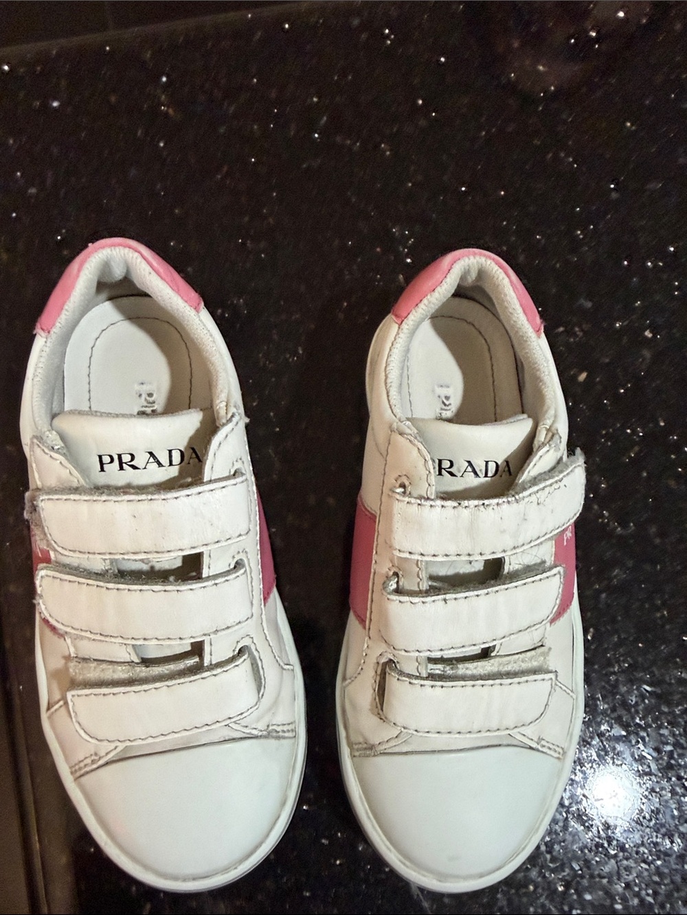 Prada Kids White and Pink Velcro Sneakers